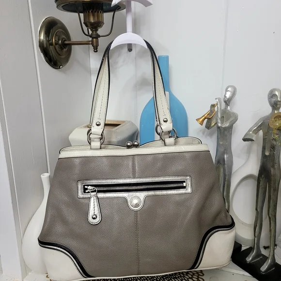 Coach Gray and Cream Satchel